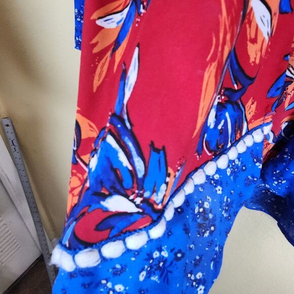 Pioneer Woman Open Cardigan blue red Kimono patriotic Flounce Sleeve S/M NWT - Picture 4 of 10